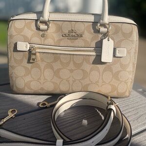 Coach Medium Rowen in Khaki and Chalk with Gold Hardware